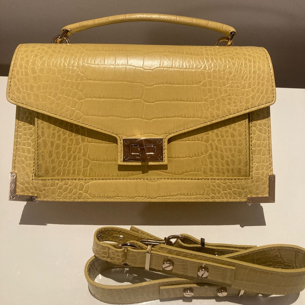 Brand new The Kooples yellow crocodile leather midsize bag with strap.